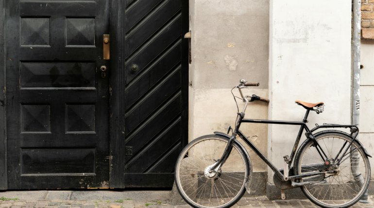 bike leaning on wall