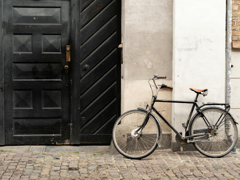 bike leaning on wall